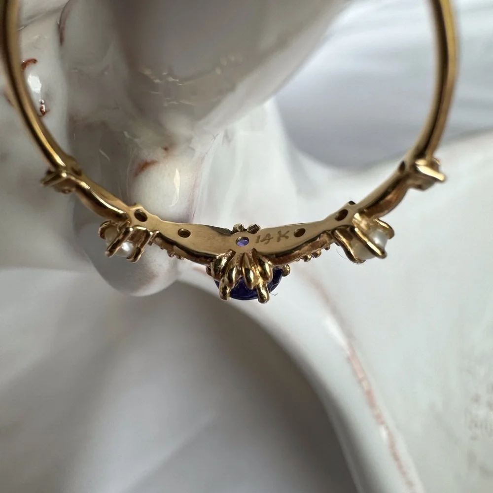 14KYG Tanzanite Diamonds Pearls Ring